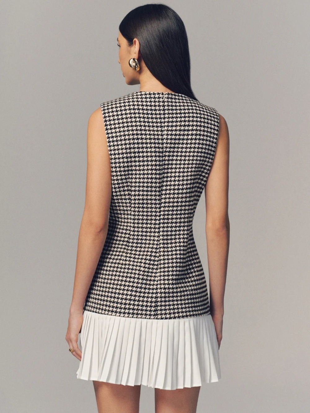NWT Commense Houndstooth Sleeveless Pleated Hem Mini Dress Wool Blend - Picture 5 of 11